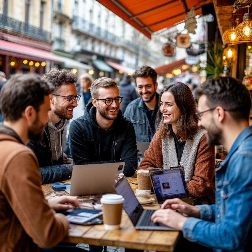 Digital nomad community working online with fast internet