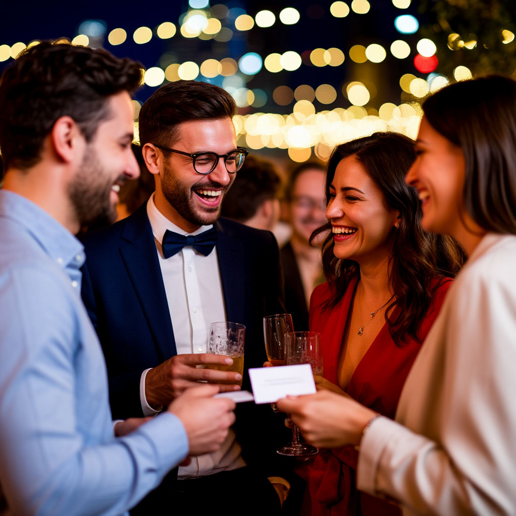 Expats networking at a lively digital nomad meetup event