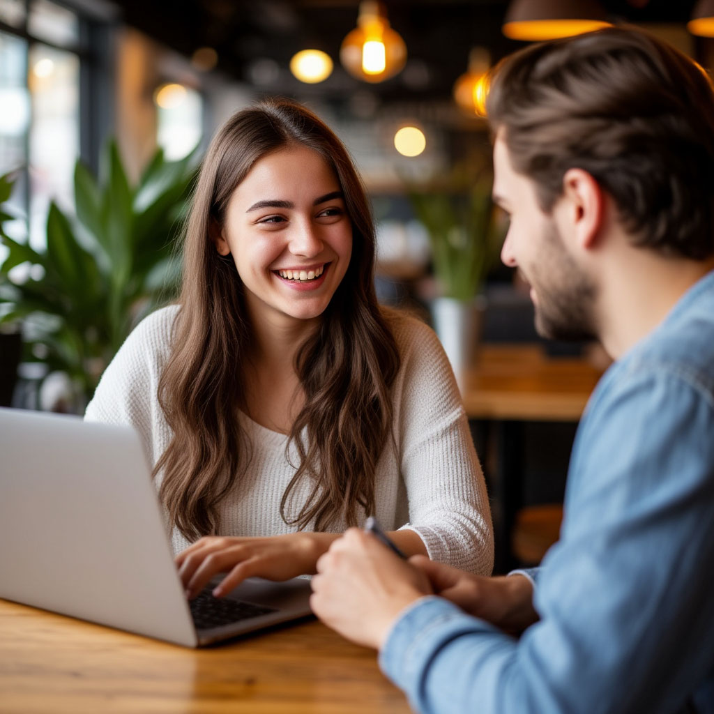 Remote worker making connections during a coffee shop work session